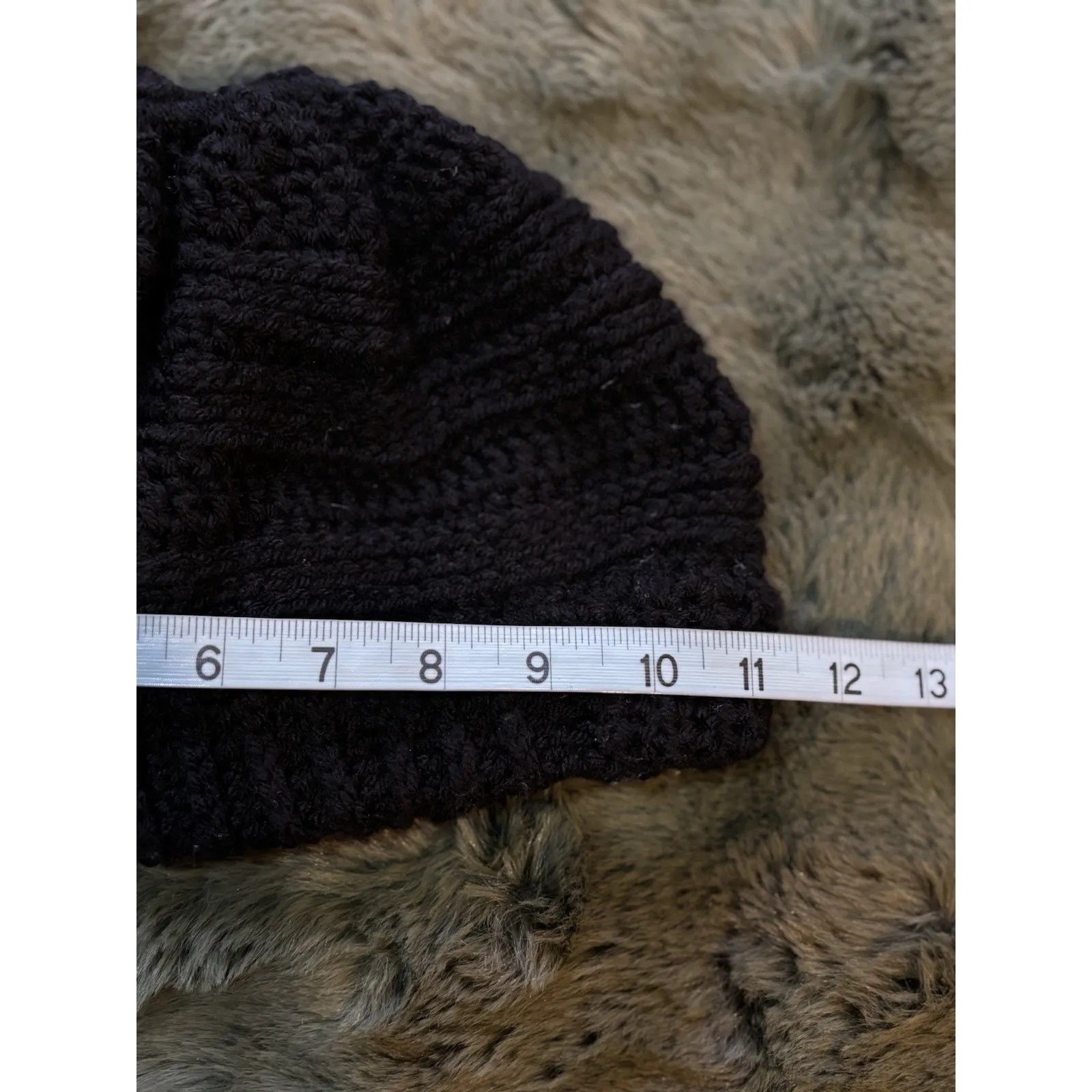 Handmade Crocheted Knit Ponytail Beanie Black Adult Size Logo Bella Creations - Image 3