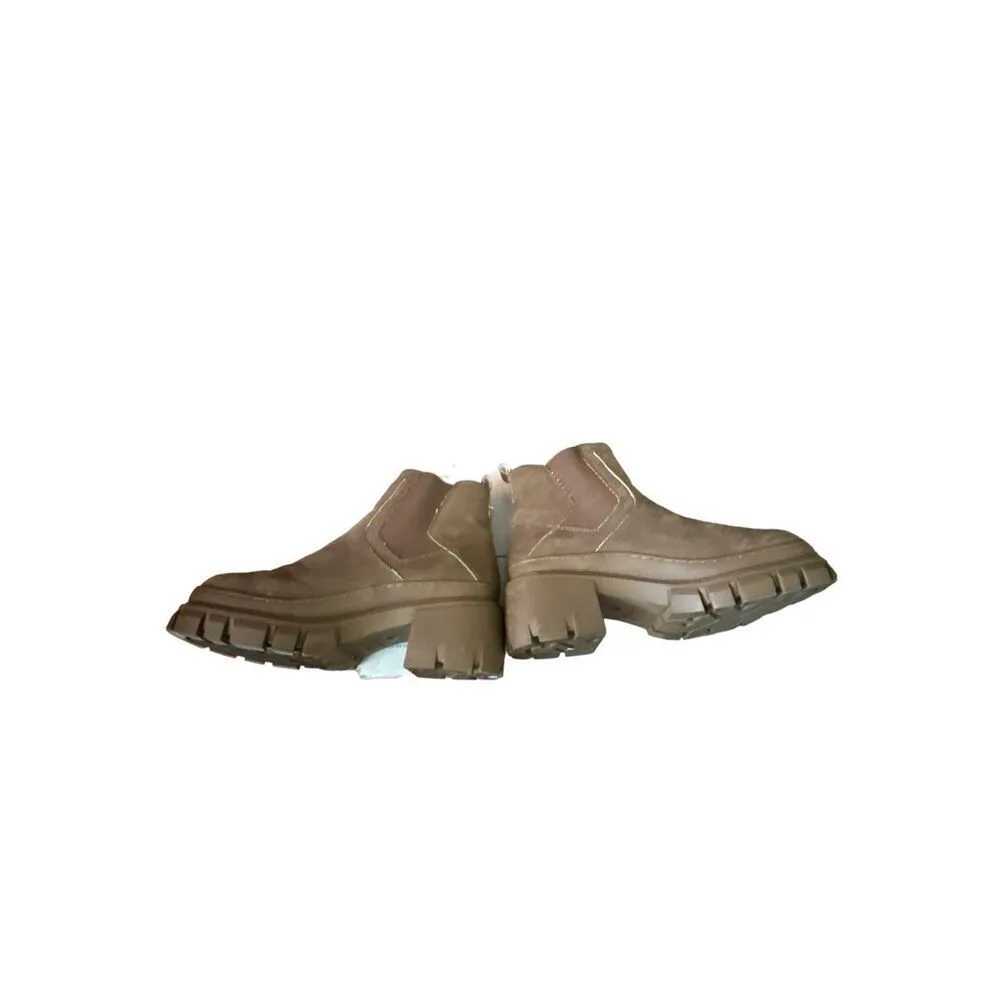 MIA sz 8 Women Chunky Brown Leather Stretchy Pull On Chelsea Lug Boots Fall Chic - Image 8