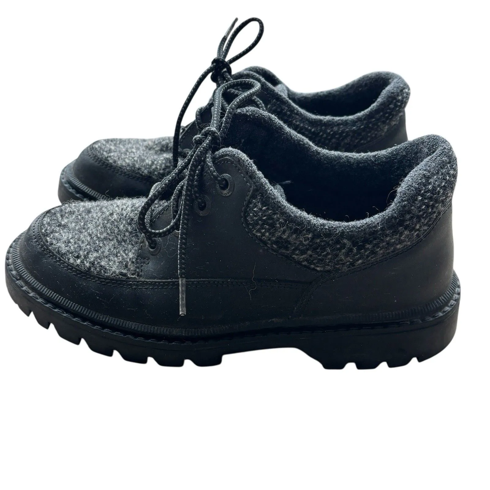 CATER Italy Black Leather 100% Virgin Wool Chunky Lug Sole Oxfords 7M 39 Size 7 - Image 2