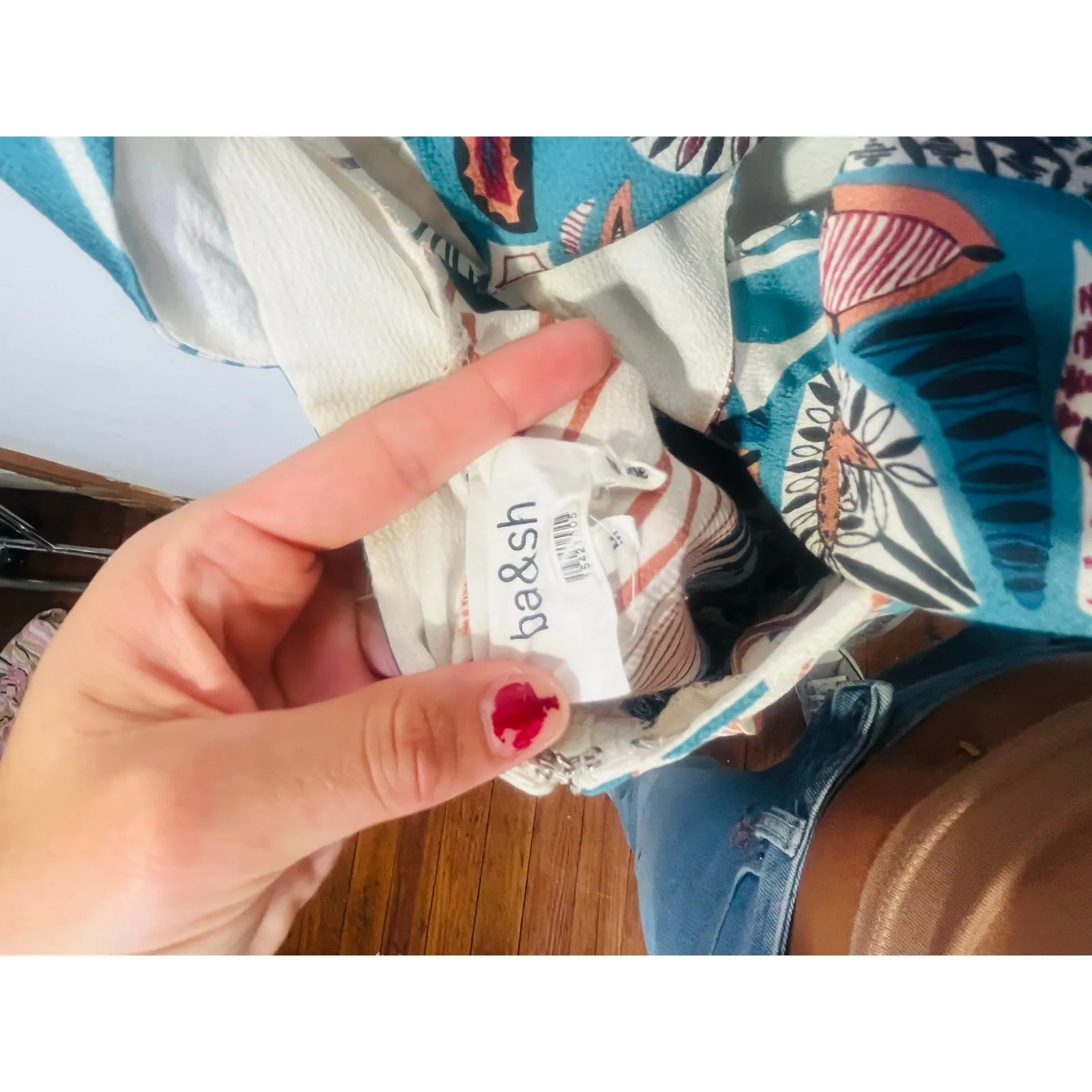 BA&SH Women,s Blue White Paisley Print V-Neck Tiered Maxi Dress Size Medium - Image 7