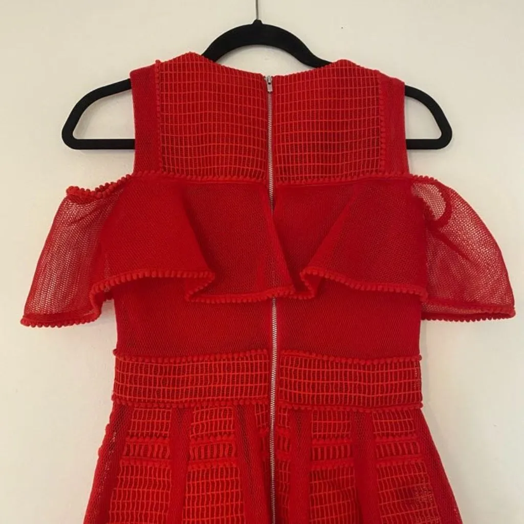 Maje Rosalie Mesh Structured Red Dress - Image 13