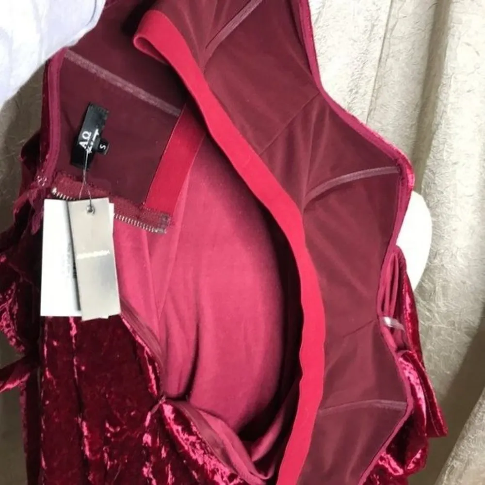 AO Wine Crushed Velvet Loose Off Shoulder Dress Size Small NWT Red - Image 8