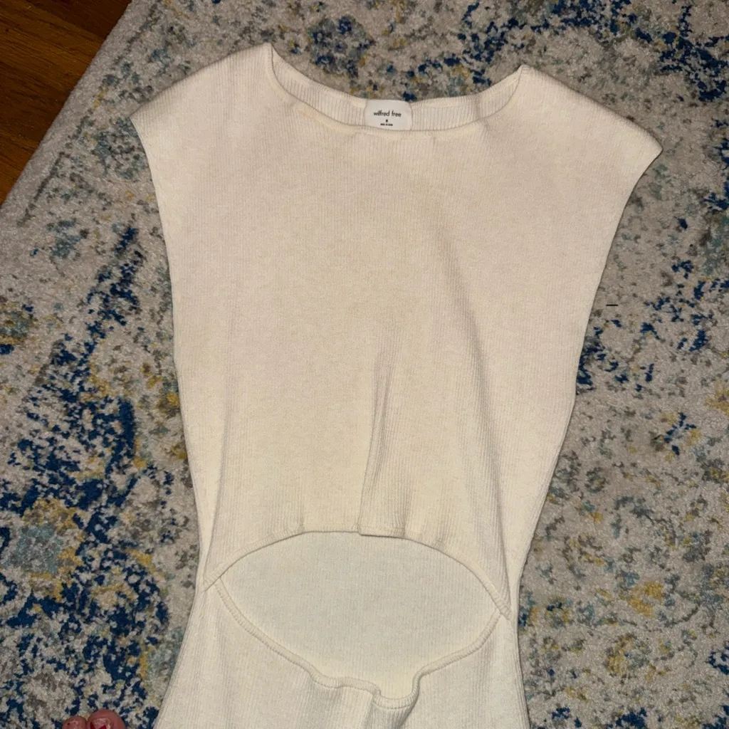 Wilfred Aritzia cutout medium ribbed White Mini Dress - Image 7