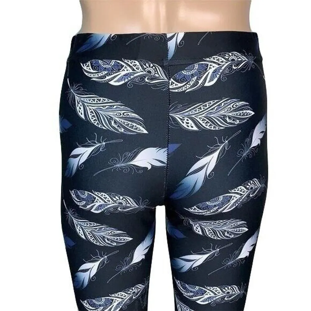 Anarchy 307 Womens Leggings Feather Print Athletic Yoga Ankle Length Blue Small - Image 6