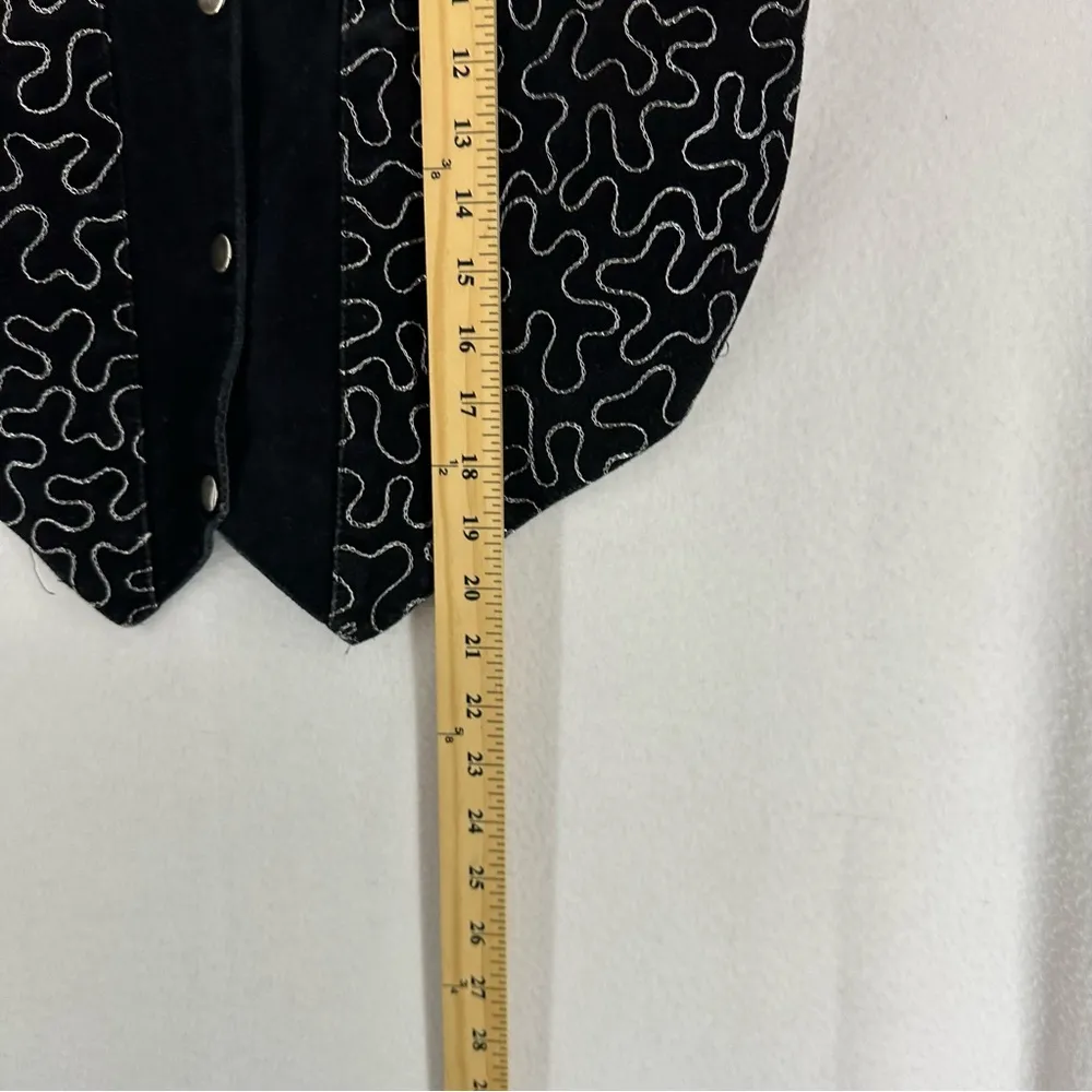 Vintage Leather Cowgirl Button Vest Embroidered Size Medium Black - Image 3