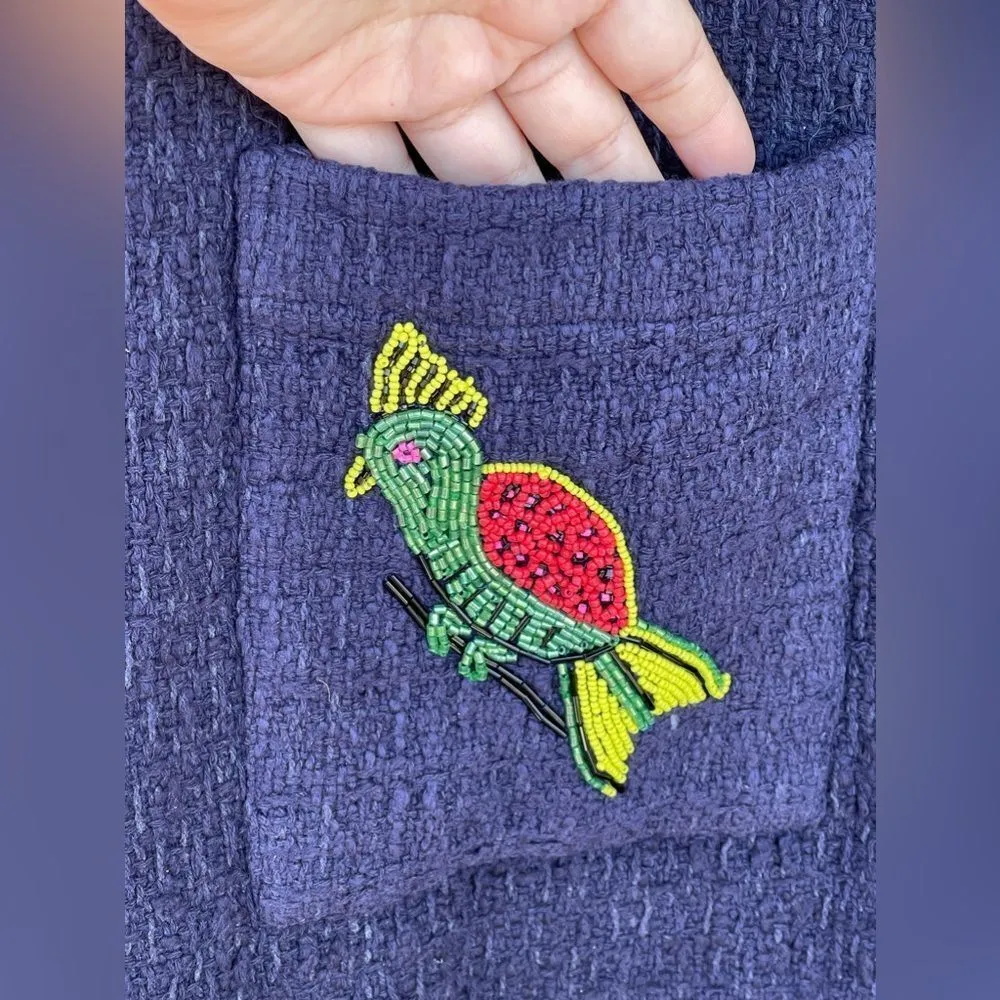 FRANCES VALENTINE Twiggy Fringe Dress Cotton Boucle Navy size 1 X Blue - Image 9