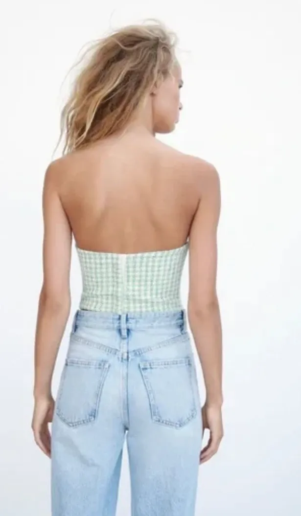 ZARA NEW  Checkered Corset Top Medium - Image 5