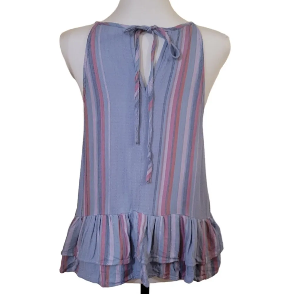 Ruffle Tiered Tank Top Beachy Coastal Stripes Vacation Boho Summer Cruise Size M - Image 2