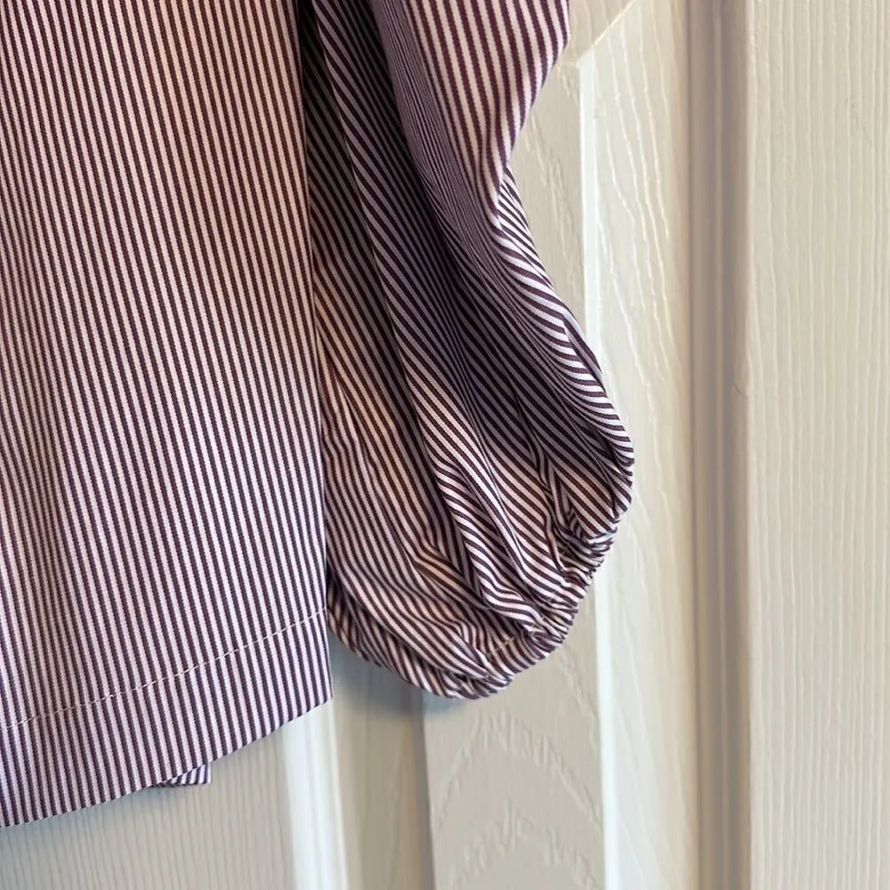 MLM Label Horizontal White & Maroon Stripe Cold Shoulder Blouse - Image 2