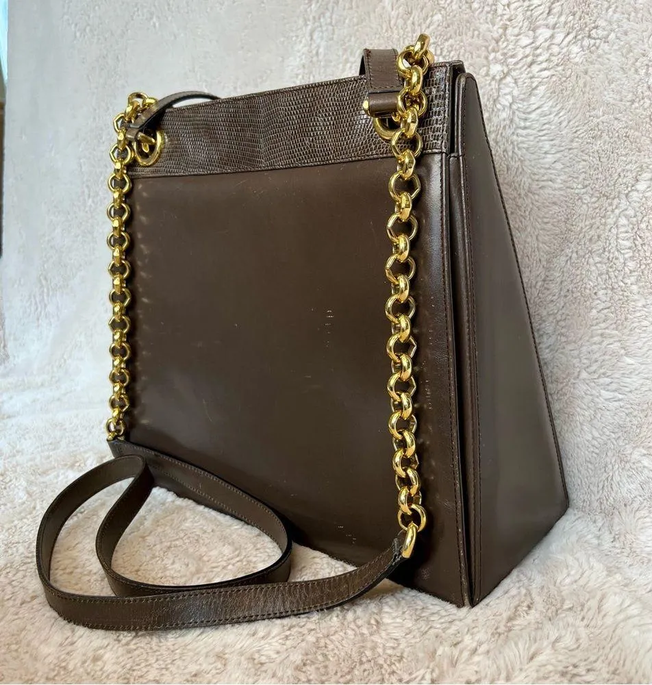 Salvatore Ferragamo Vintage Brown Leather Chain Bag - Image 3