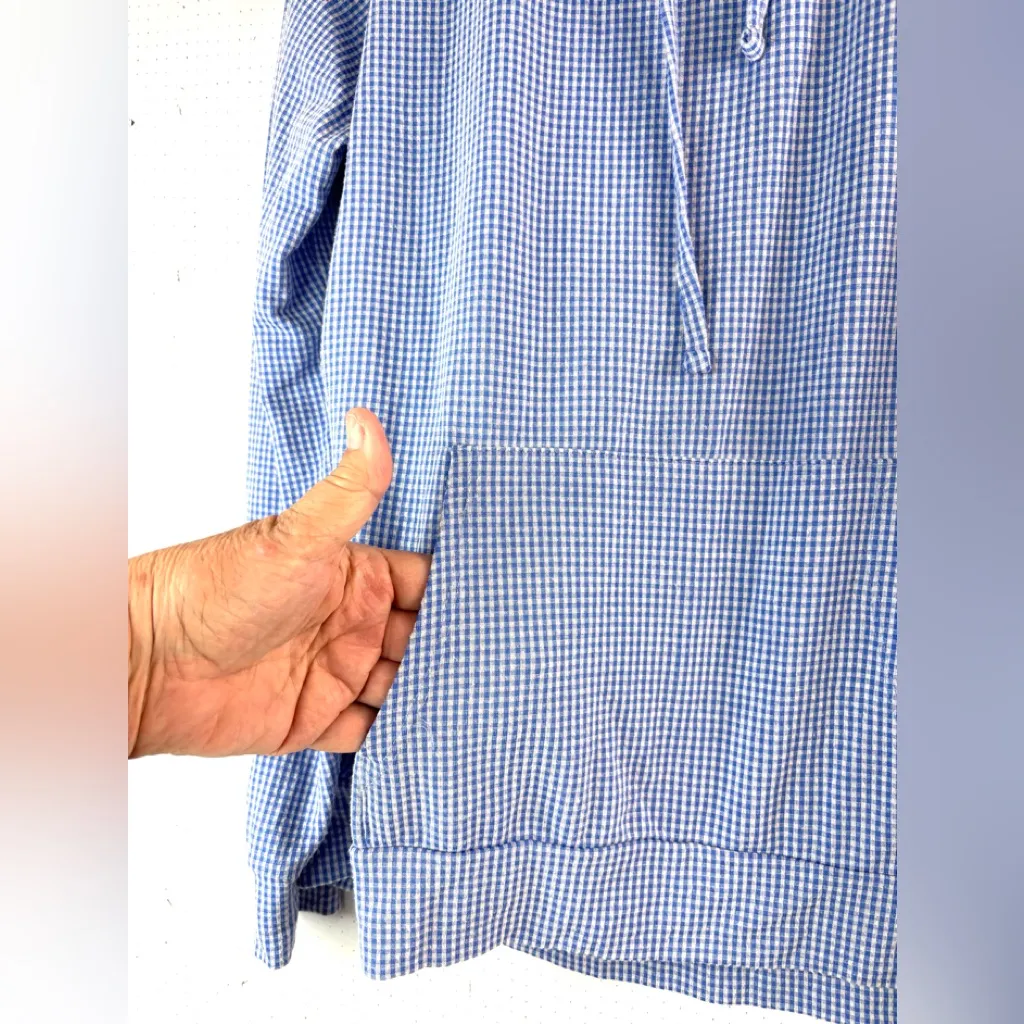 Weatherproof Vintage M Blue Micro Checked Pullover Hoodie - Image 3