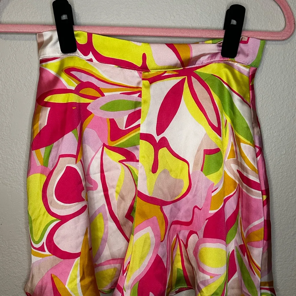 Floral High Waist Satin Pocket Women's Shorts - Image 3