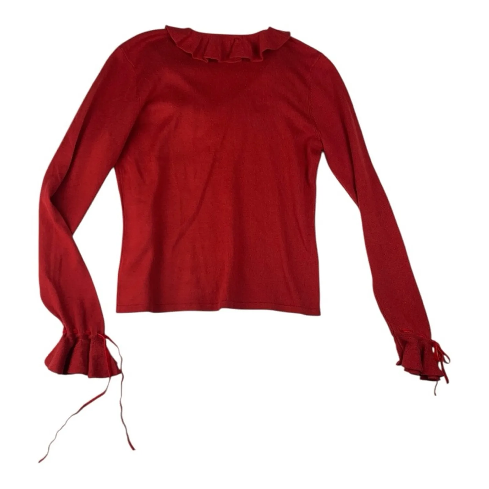 Lauren Ralph Lauren women's large ruffle neck sleeve red knit silk cashmere - Image 11