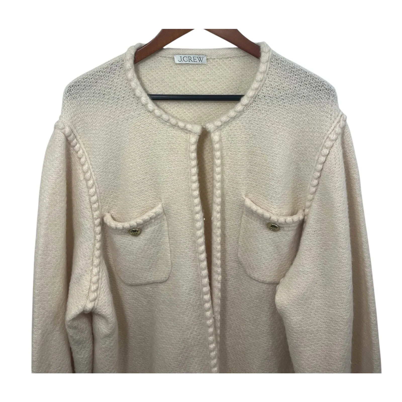 J.Crew Odette Sweater Lady Jacket Cardigan Boucle XL Ivory BM246 Cottage Wool White - Image 3