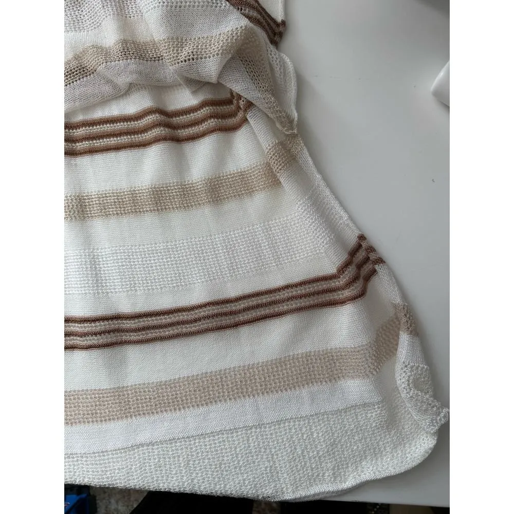 NWD Chicos Tan & White Loose Knit Pullover Tassel Tie Swim Suit Coverup US Large - Image 7