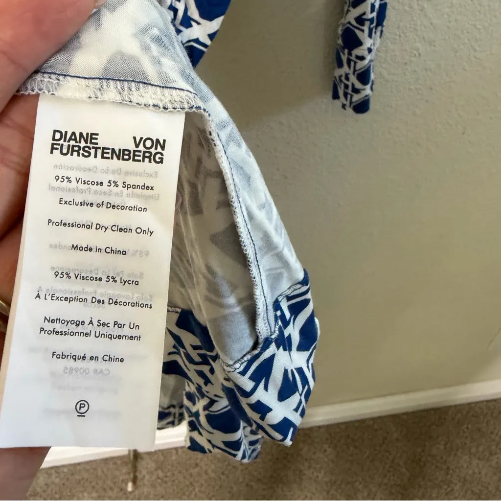 Diane Von Furstenburg Didi Dress Wrap Mini Blue Printed Womens Size XXS - Image 10