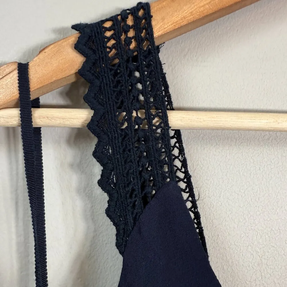 Maeve Anthropologie Tisana Mini Dress Women's 0 Navy Crochet Ruffle Neutral Boho - Image 10