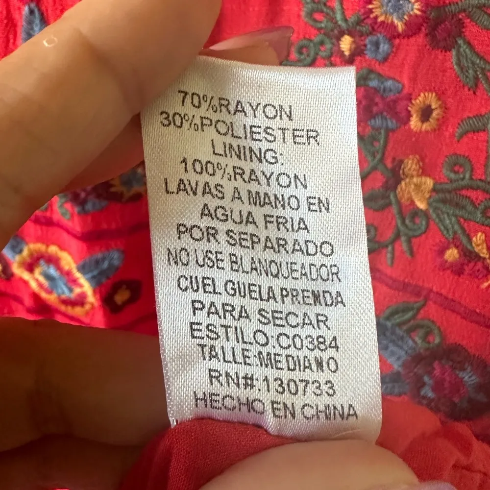 Umgee Boho Bliss Embroidered Waterfall Ruffle Bell Sleeve Baby Doll Dress M - Image 8