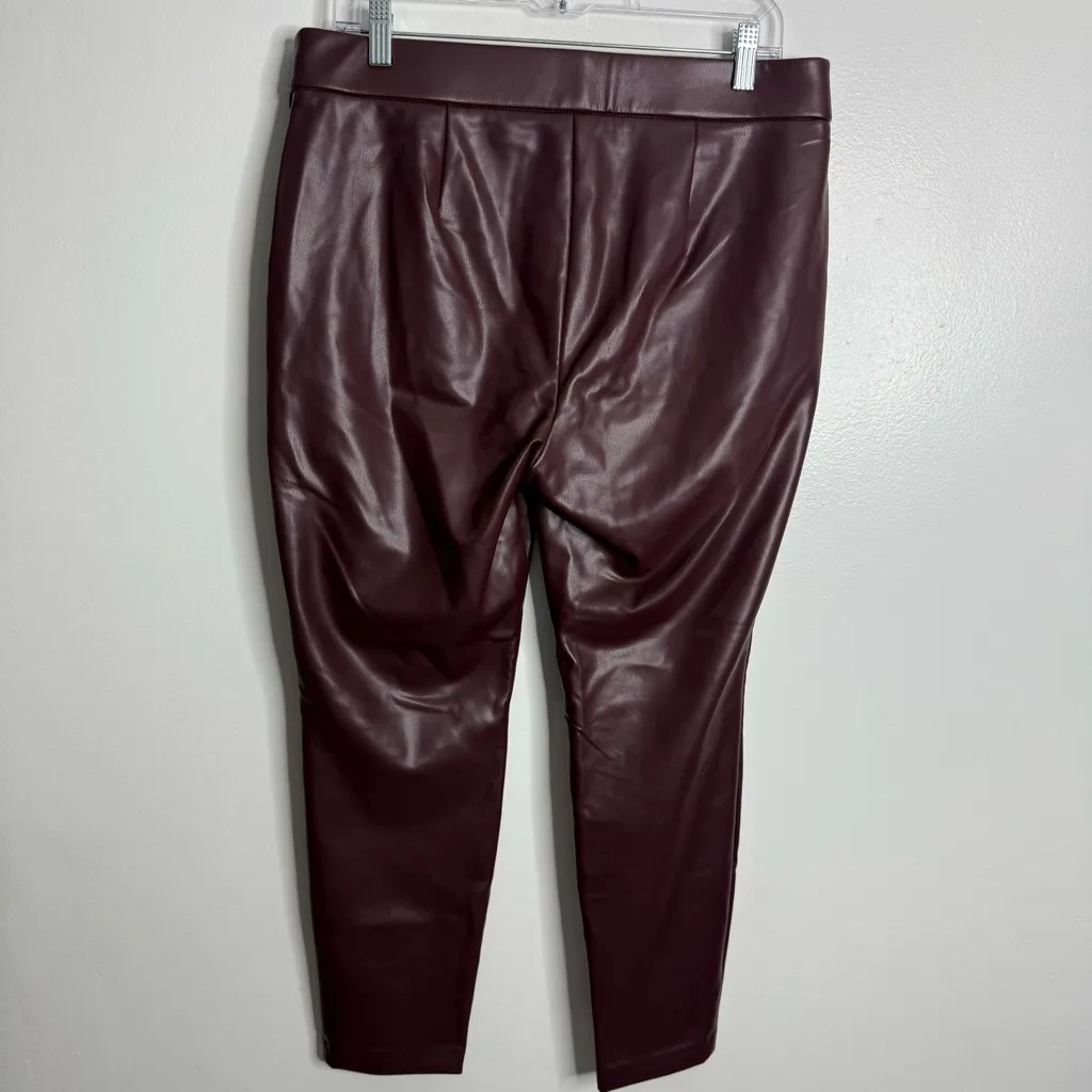NWOT Talbots Faux Leather Leggings‎ Pants Rich Burgundy Size 12 Petite - Image 5