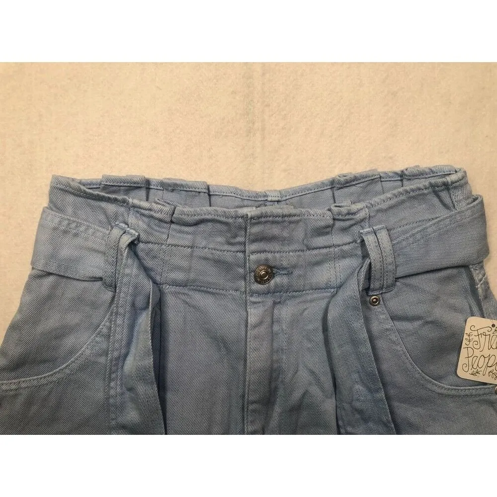 We The Free People Nova Denim Paper Bag High Rise Shorts Light Blue Womens Small - Image 6