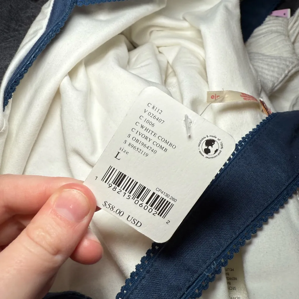 Free People White and Navy Tank Top - Image 3