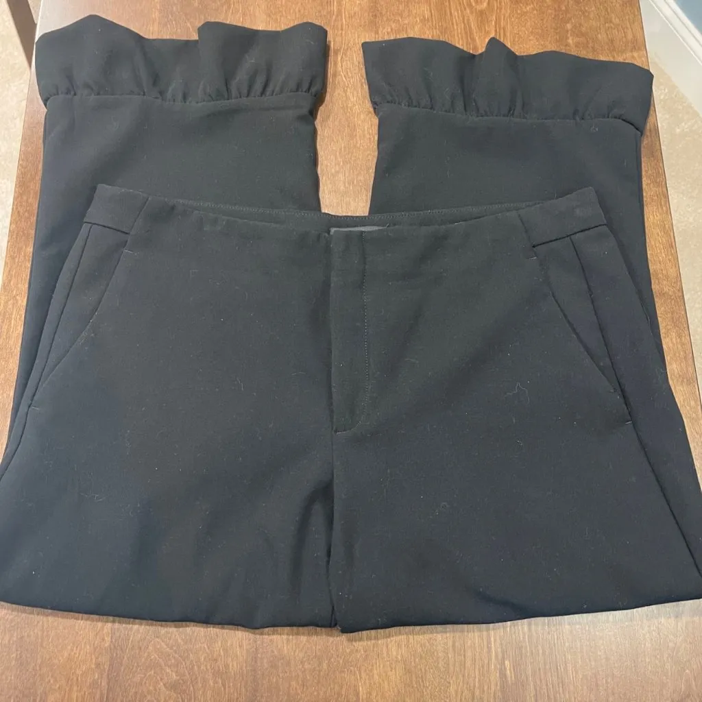 Banana Republic Logan Crop Dress Pants Women's Size 12 Black Ruffle Hems Viscose - Image 8