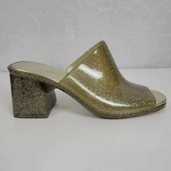 Jeffrey Campbell Petra Women Sandals Size 7 Gold Jelly Glitter Chunky Block Heel - Image 5