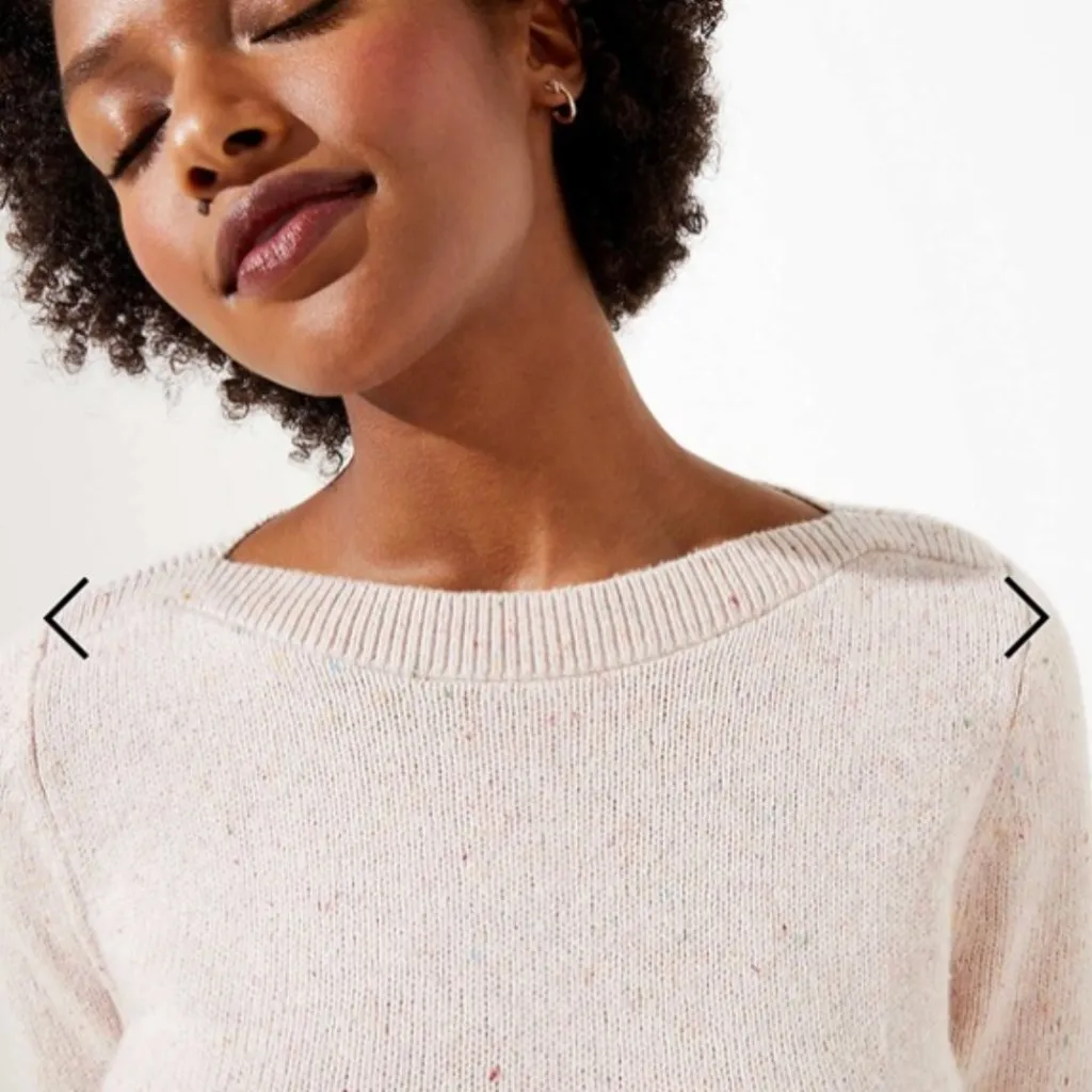 ANN TAYLOR LOFT Flecked Boatneck Sweater Light Baby Pink Multi Confetti Cotton S - Image 4