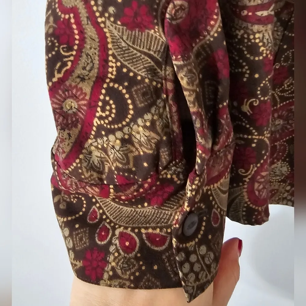 Suade Christopher & Banks Burgundy and Gold Paisley Shirt/Shacket Size XL,  1X - Image 5