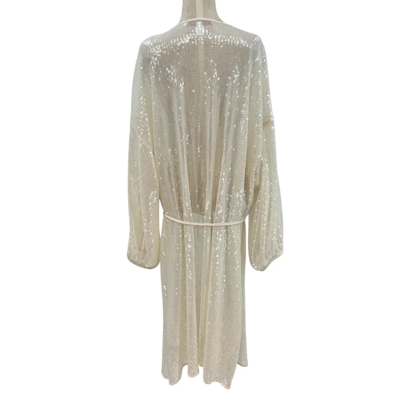 Hutch Jackson Sequin-Embellished Mesh Cover-Up Duster‎ Kimono Cream Plus Size 3X - Image 11