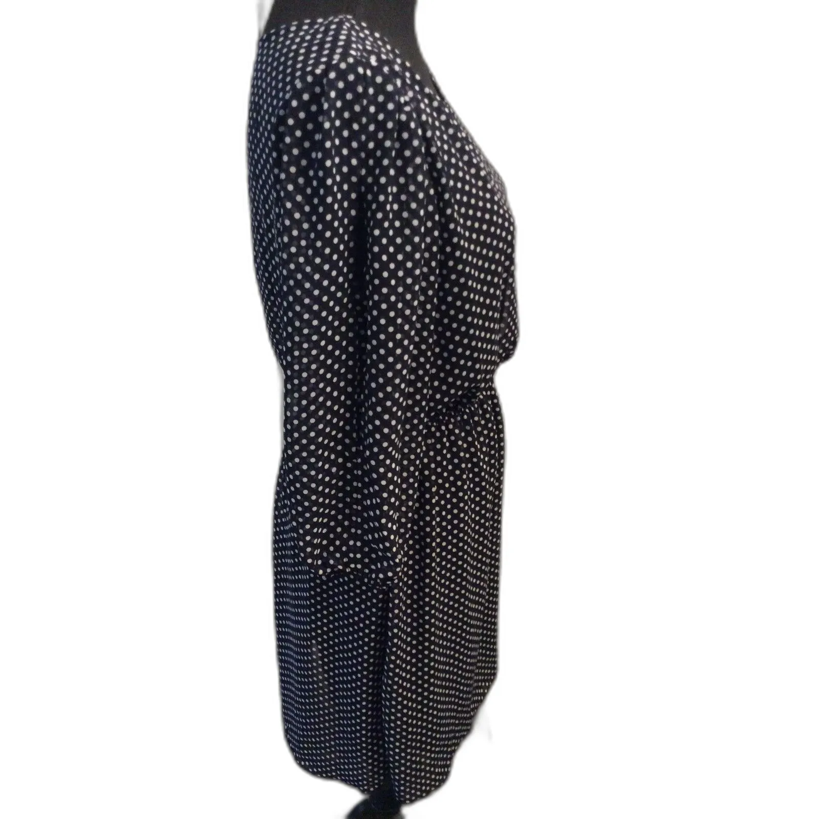 Navy White Polka dot Enfocus Studio Size 8 Dress V Neck Career Church - Image 3