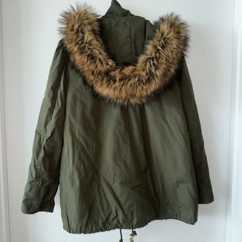 Vintage Y2K Baby Phat Faux Fur Hoody Coat Jacket Green Parka Small MINTcondition - Image 5