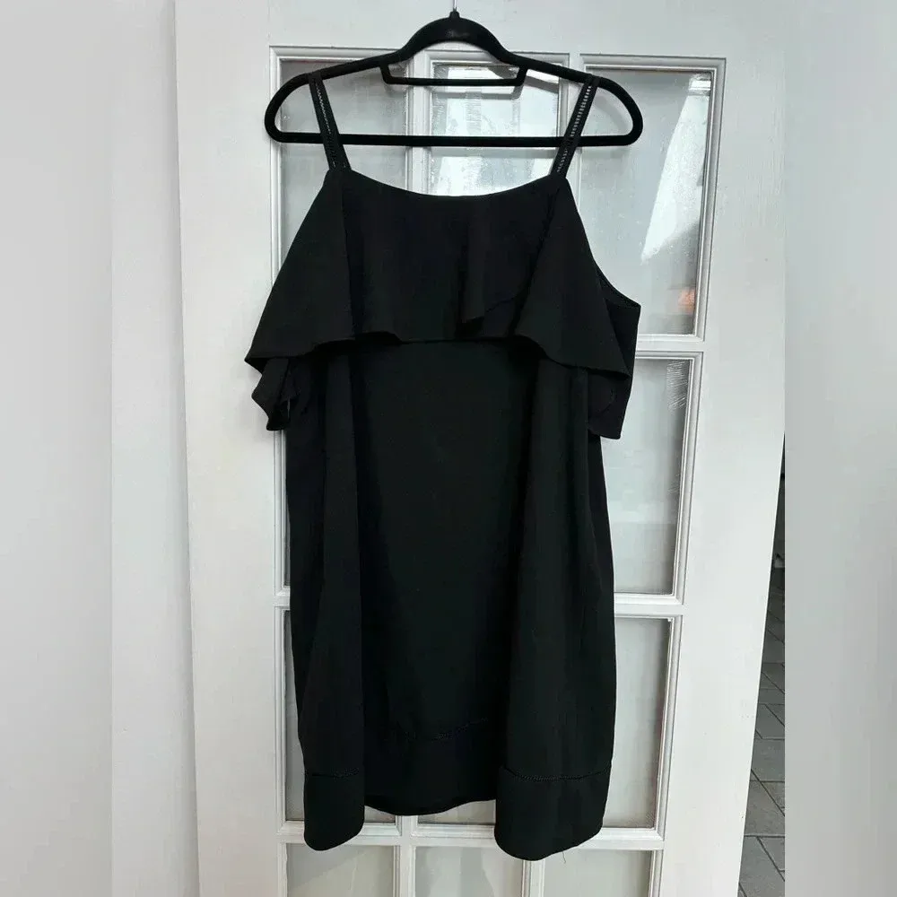 Maggy London Classic Black Cold Shoulder Ruffle Shift Dress Women’s Size 14 - Image 3