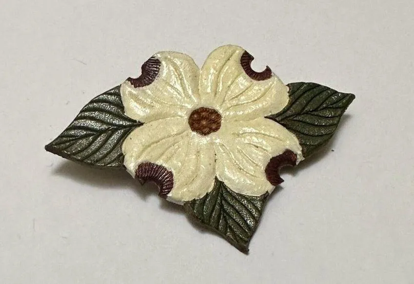Handcrafted Leather Like Dogwood Flower Floral Brooch Pin - Image 6