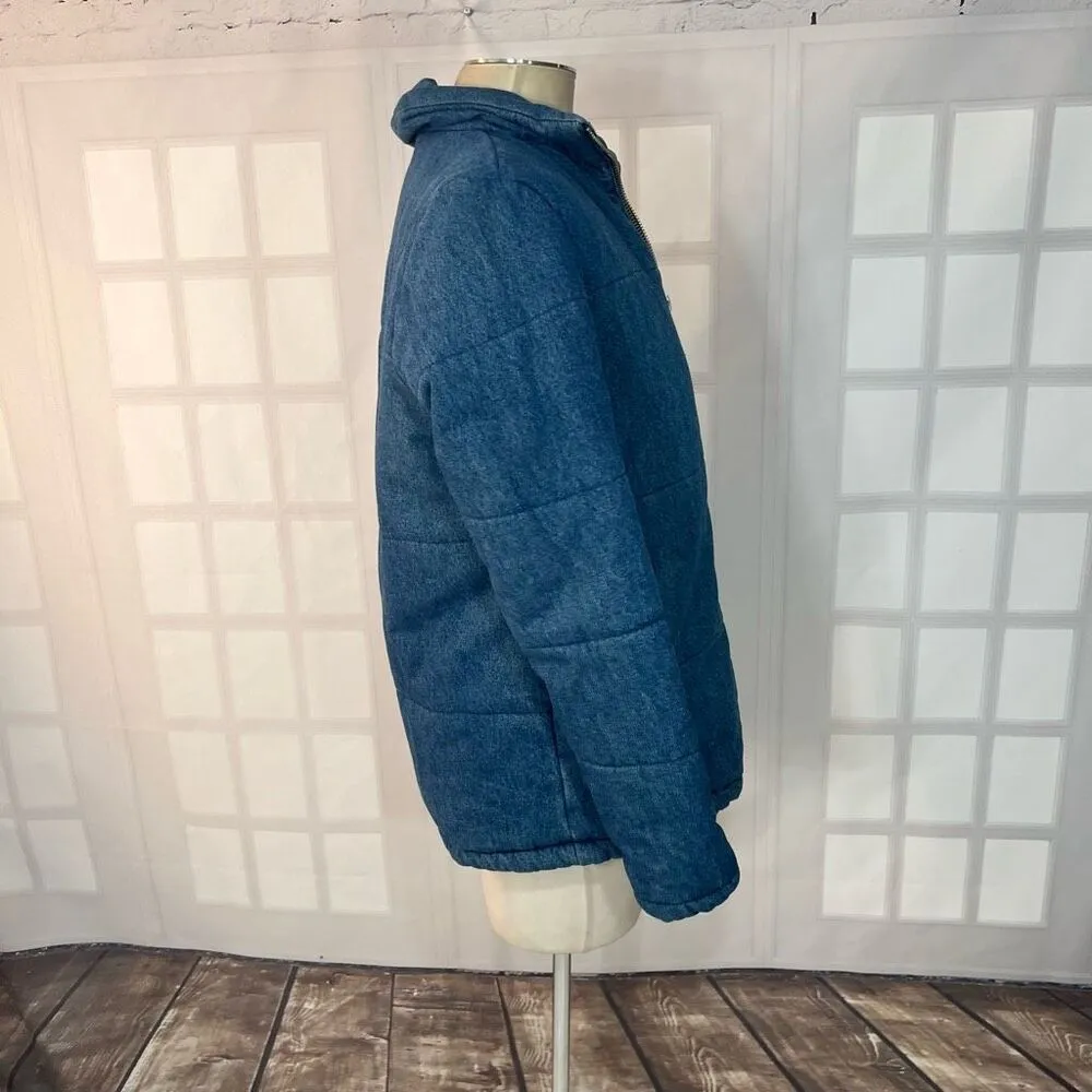 Romeo & Juliet Couture Blue Denim Quilted Zip-Up Lined Puffer Jacket Size Medium - Image 4