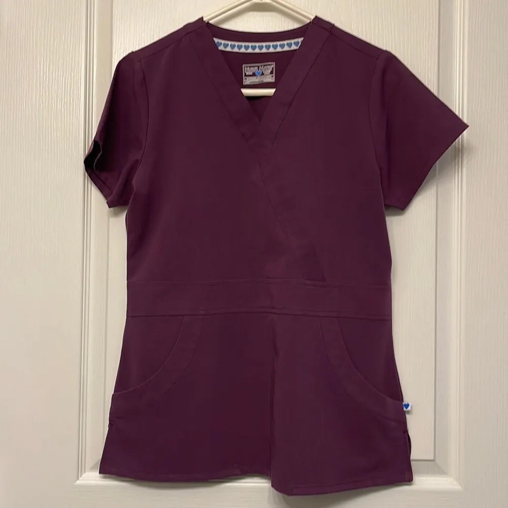 Nurse Mates Lauren Wine Mock Wrap Hospital Doctor Nurse Medical Scrub Size Small - Image 2