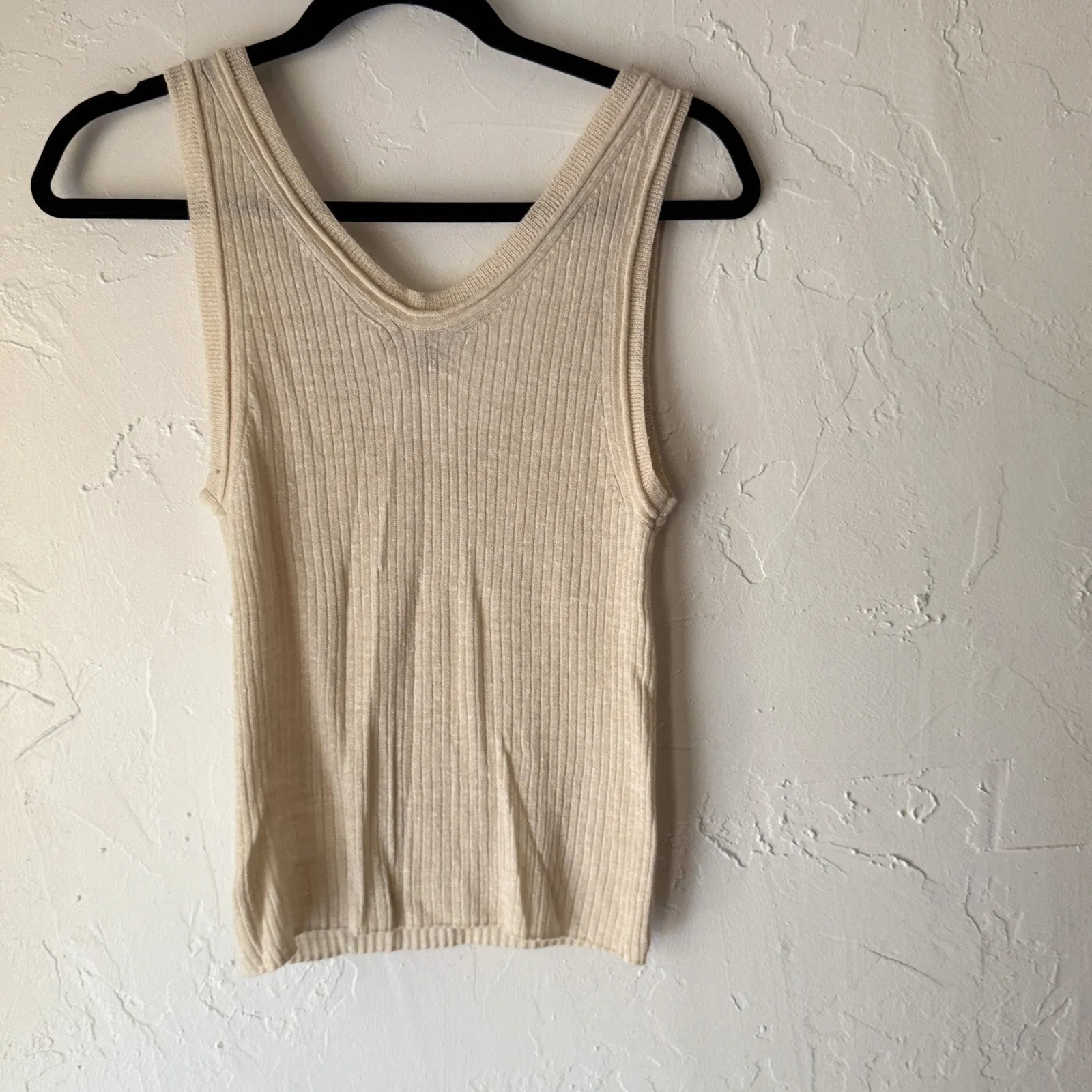J Crew Tank Top Y2k Small Beige Ribbed‎ Knit Sleeveless Sweater Vest Layering - Image 7