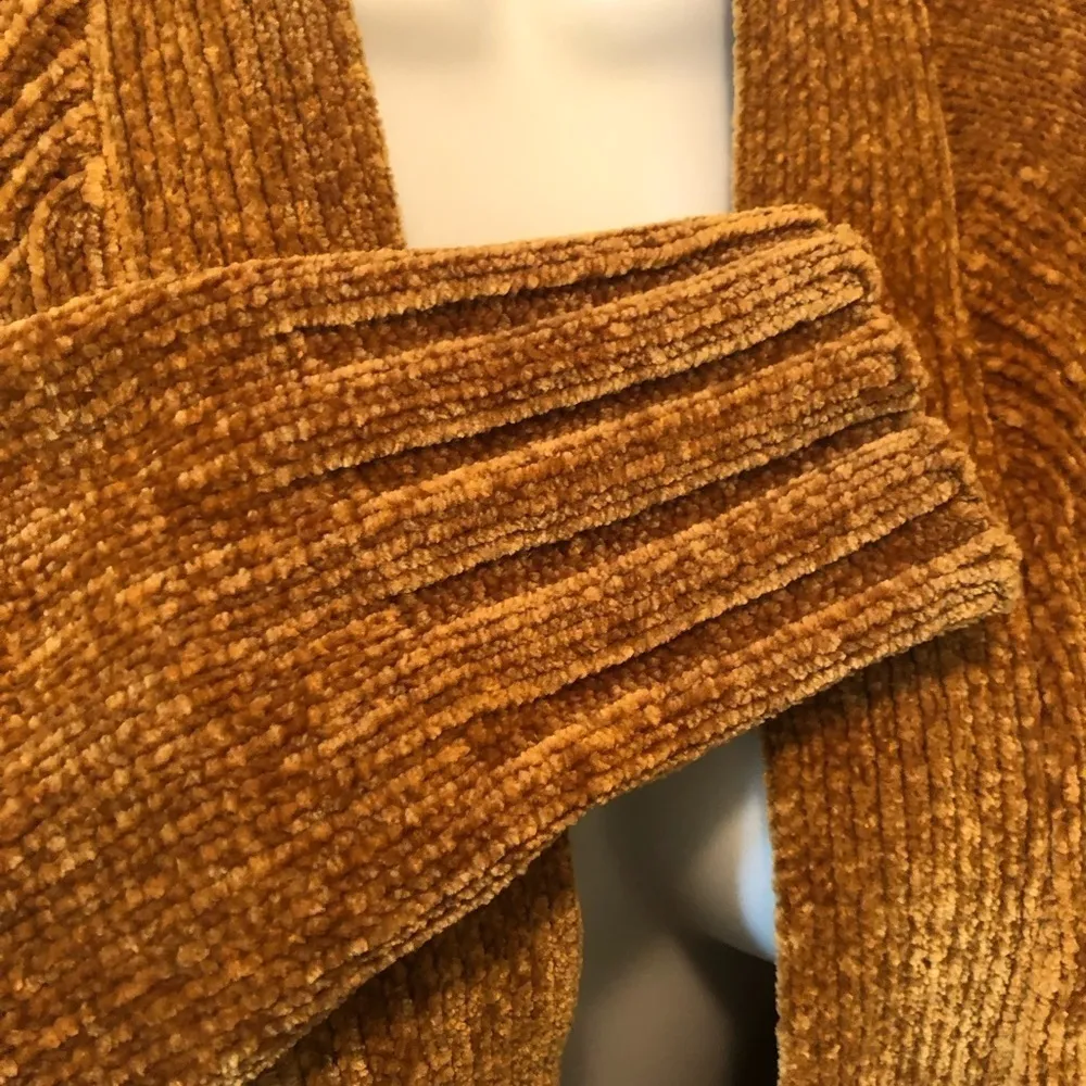 Soft Velour Chenille Open Concept Cardigan Ribbed Cuff Size M Caramel - Image 4