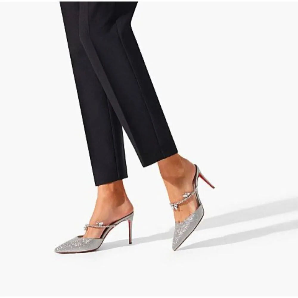 CHRISTIAN LOUBOUTIN Planet Queen 70 Glitter Leather Pump in Silver Glitter - Image 2