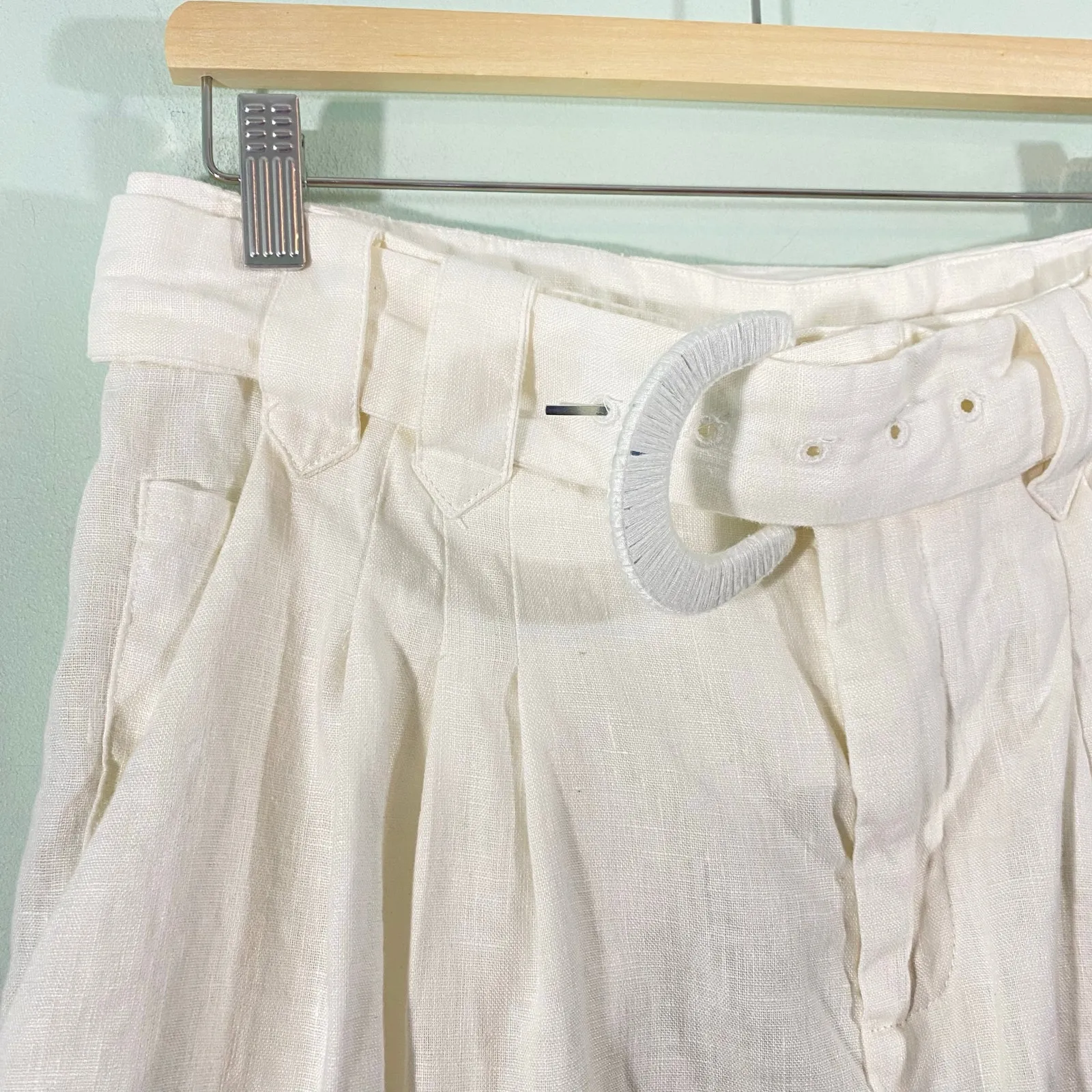 Farm Rio Women White 100% Linen Folded Hem High Waisted Shorts Size L - Image 5