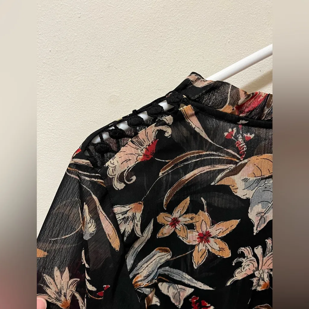 MAEVE • Odette‎ Bird Floral Bell 3/4 Sleeve Peasant Shirt Sz XS - Image 8