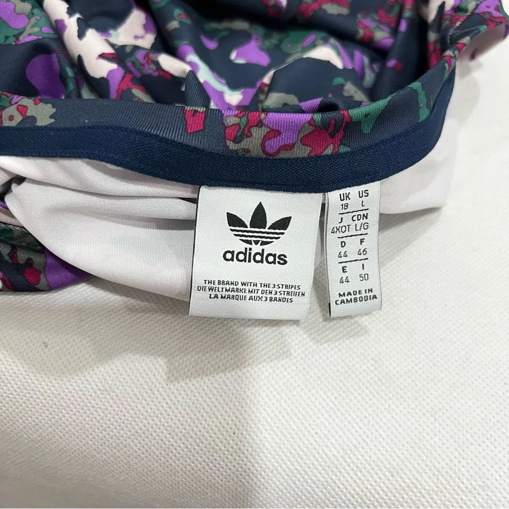 Adidas Floral Dress Size Large Ruffle Sleeve Multicolored Navy Blue Loose Fit - Image 14