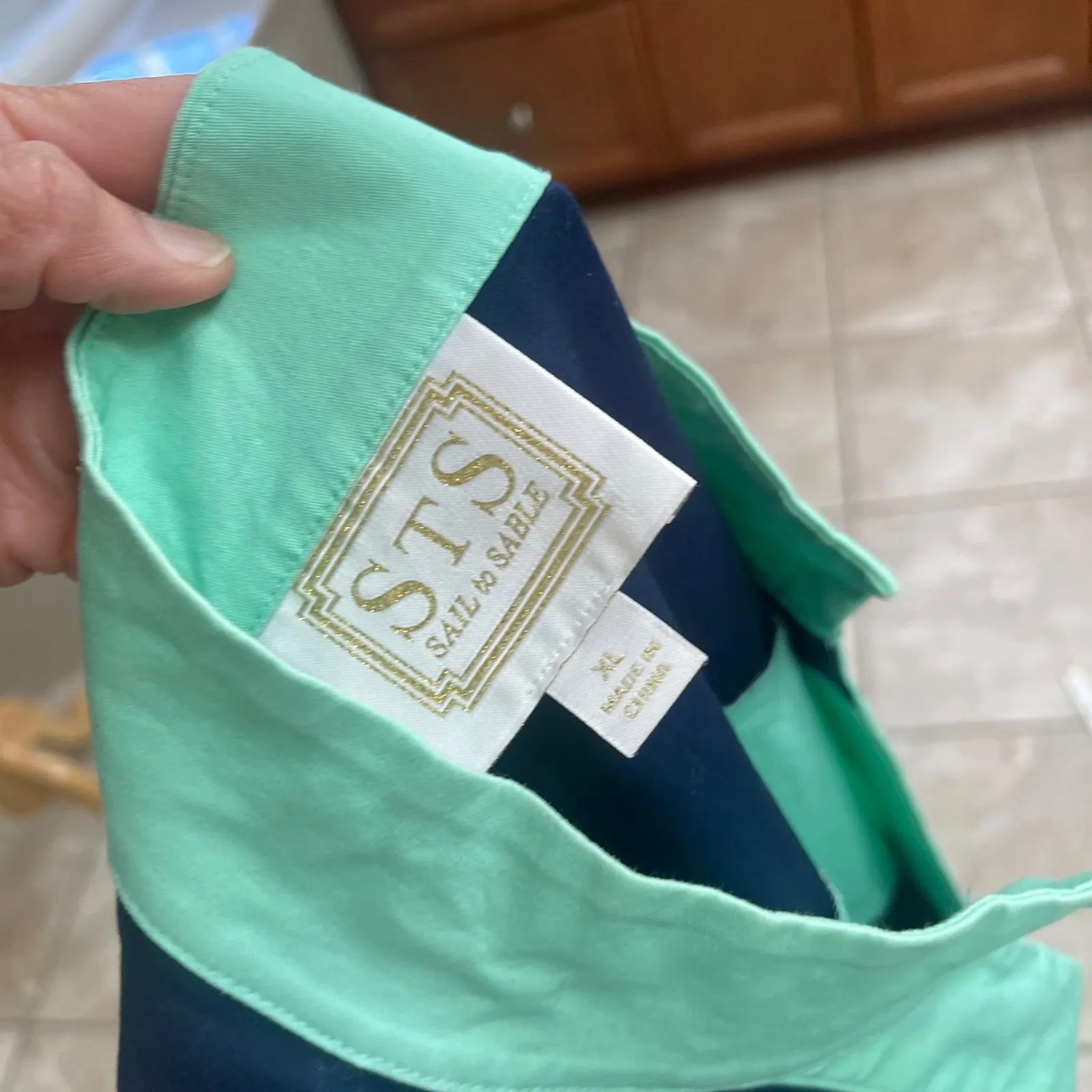 STS Sail to Sable Striped Sleeveless Collared Polo Shirt Dress Navy Mint XL Blue - Image 3