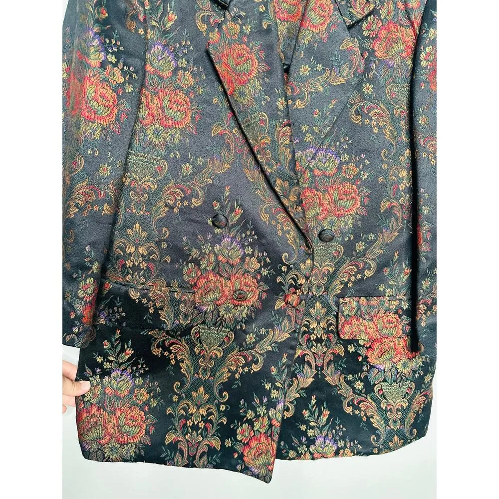 Vintage ANNE PINKERTON Floral Blazer Oversized Pants Set 90s Retro Size 12 Black - Image 15