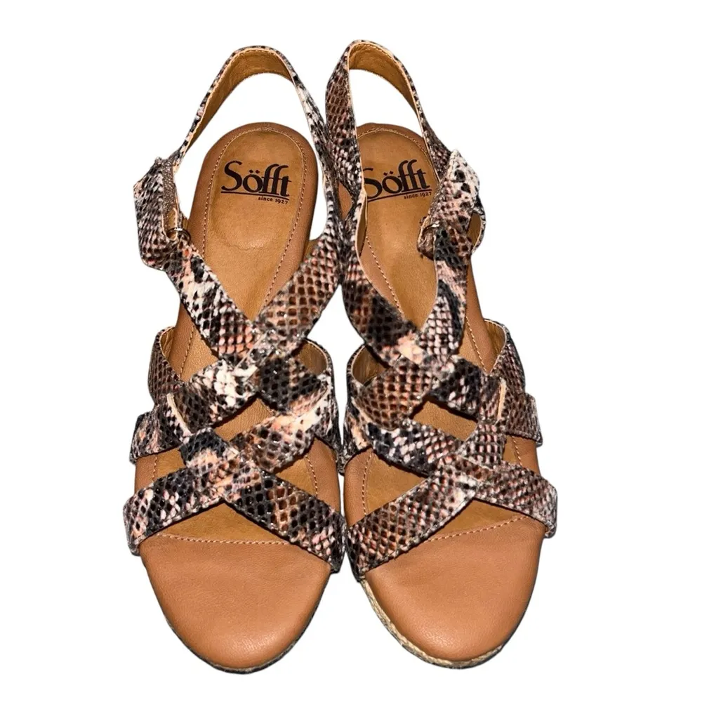 Sofft Snakeprint Espadrille Jute Wrapped Wedge Sandals Shoes size 6.5 Brown - Image 2