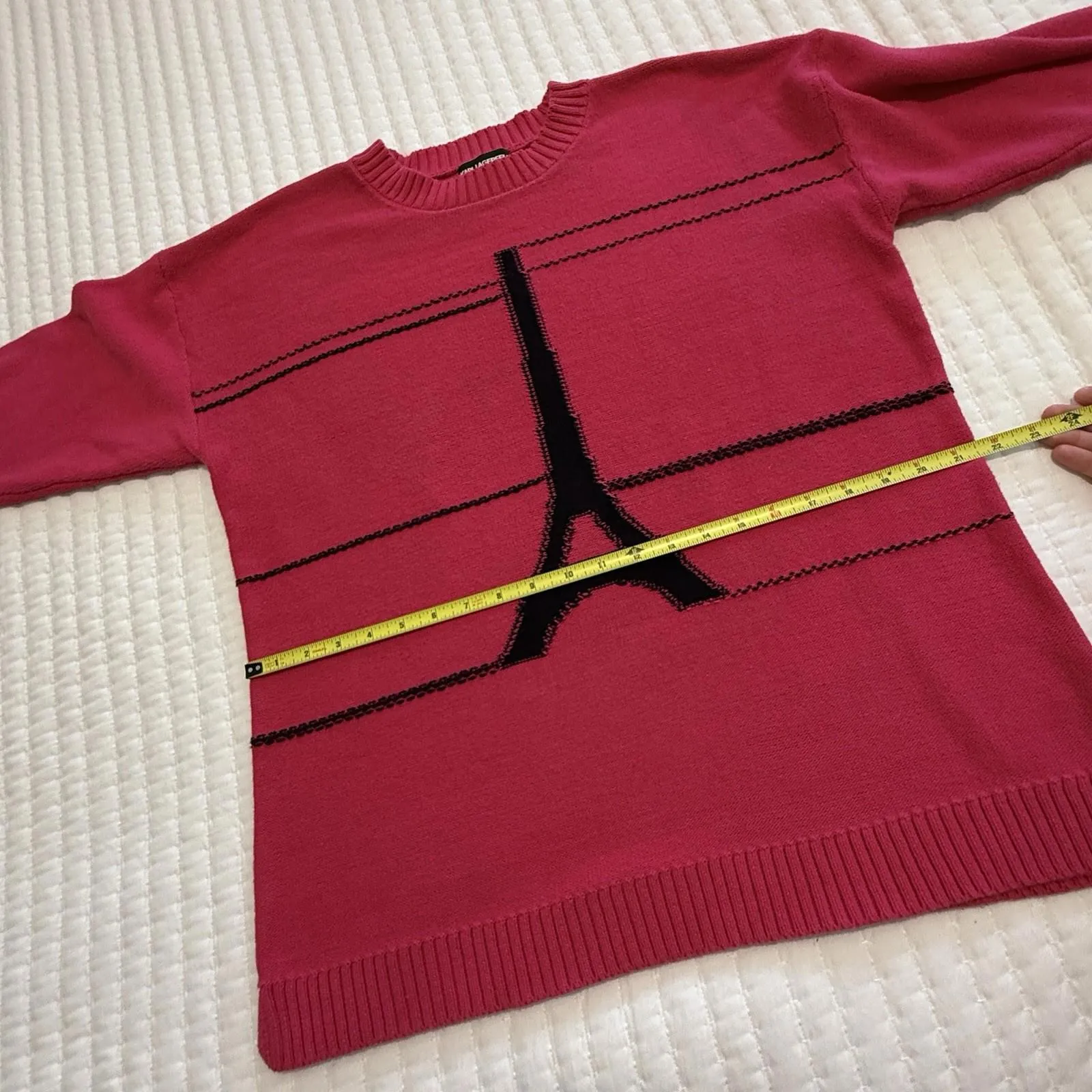 Karl Lagerfeld  Eiffel Tower Pink / Black Pullover Knit Sweater Sz L Large - Image 5