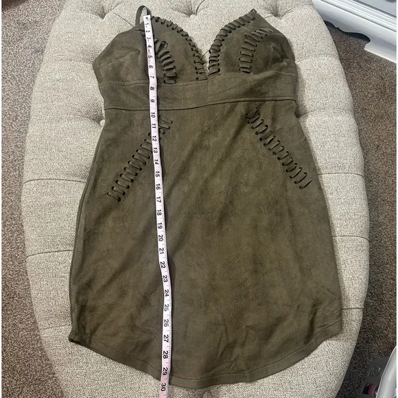 Laced Faux Suede Dress‎ Green Size L - Image 14