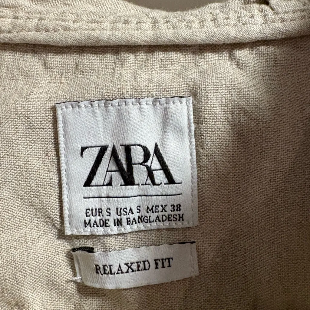 Zara Beige Linen Pullover Hoodie Jacket Womens Small Lightweight - Image 4