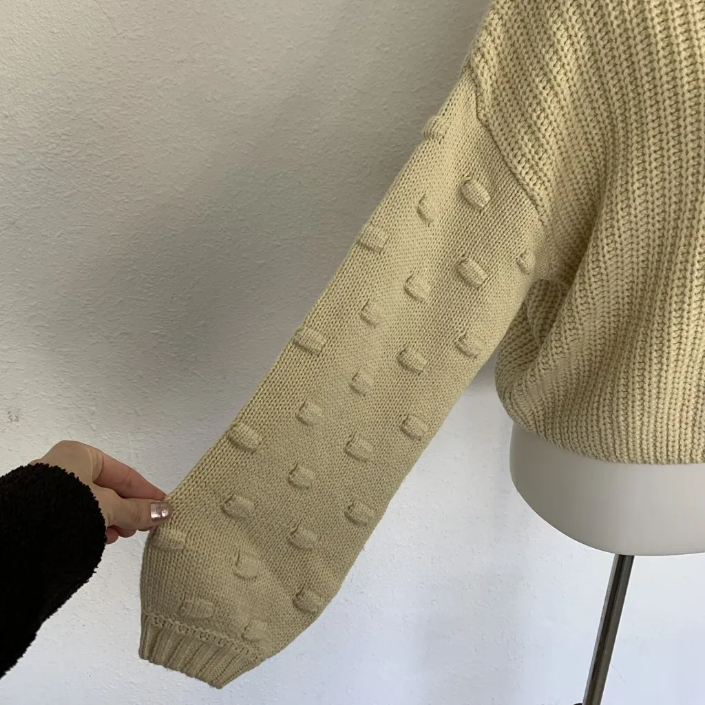 Moon Madison Beige‎ Chunky Knit Sweater Large Cozy Long Sleeve Soft Pullover - Image 3