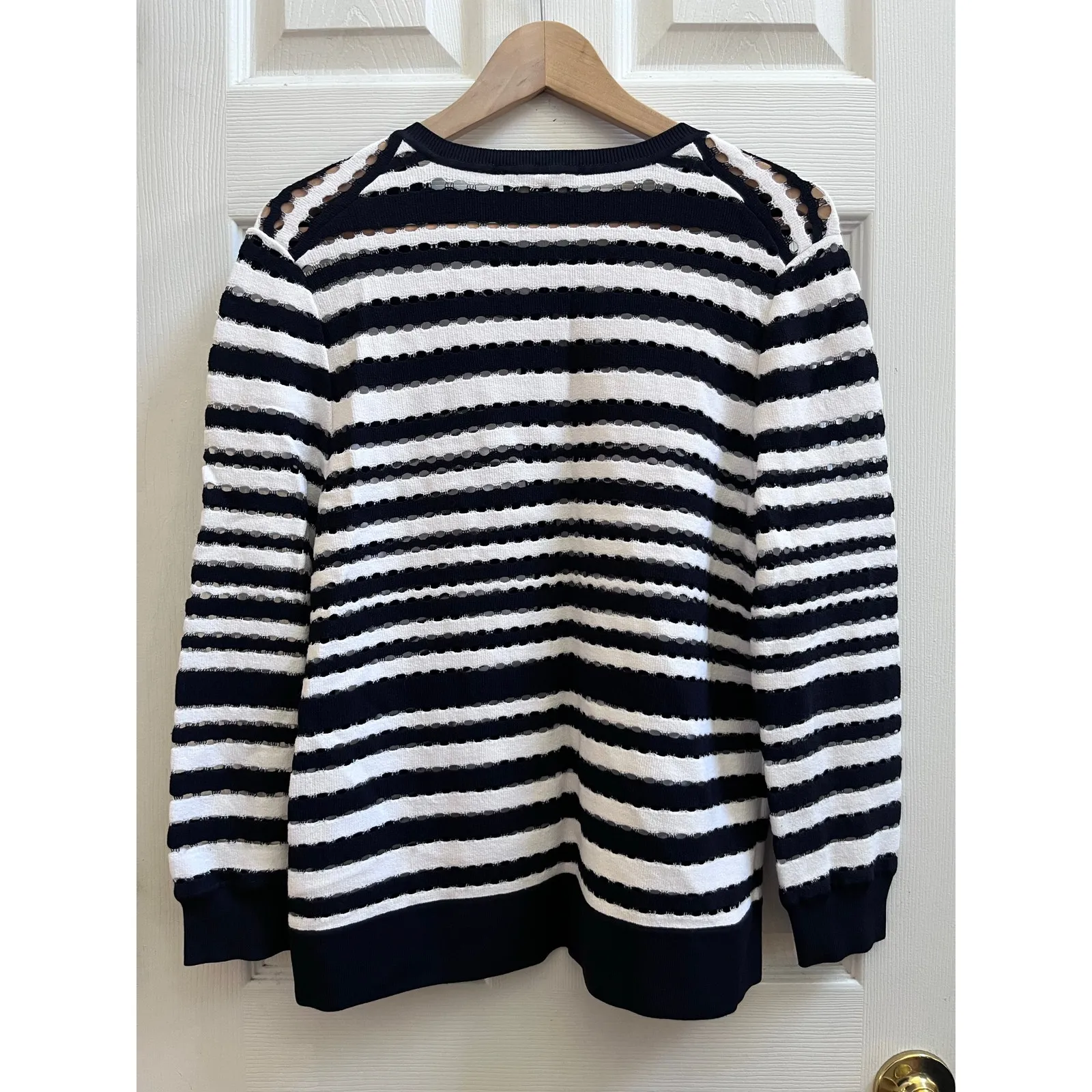 Ann Taylor Blue White Viscose Blend Eyelet Cardigan Size XL Office Nautical - Image 3